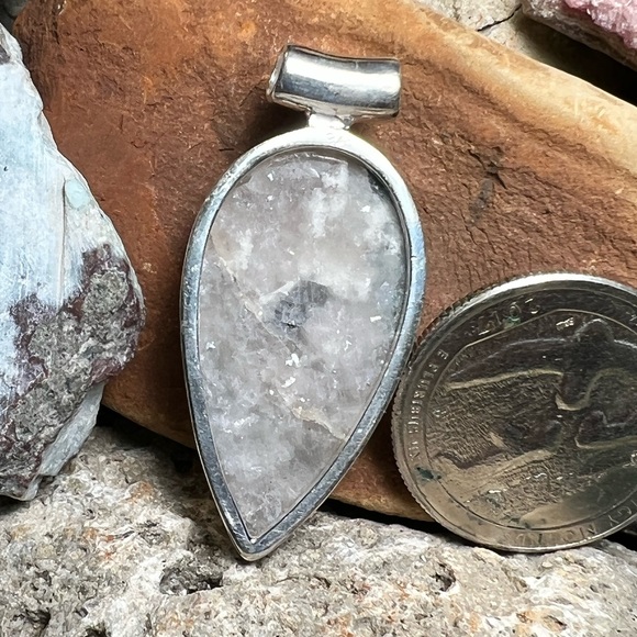 Indicolite tourmaline in smokey quartz & moonstone 925 pendant - Picture 3 of 5